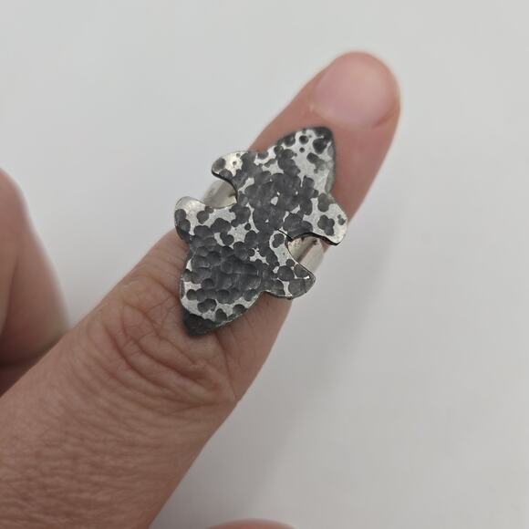 Vintage MCM Signed Hammered Pewter Made in Denmark Adjustable Ring Modernist - Picture 1 of 3